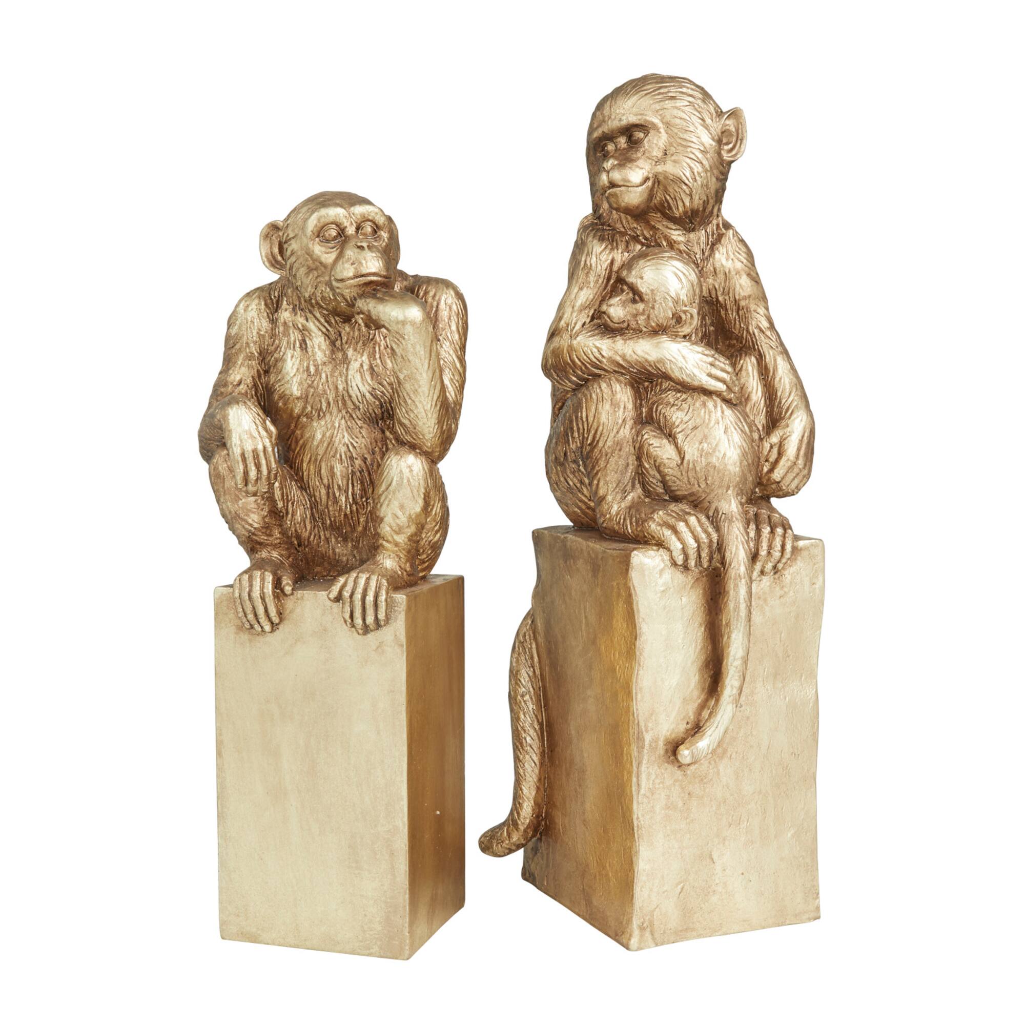 Set of 2 Gold Resin Glam Sculpture, 18" x 7" x 6"
